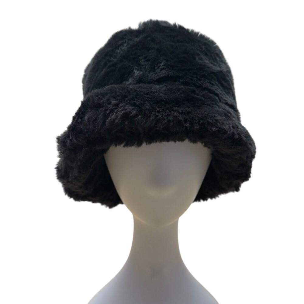 Black Faux Fur Bucket Hat One Size Fits Most Soft & Plush Material Lined